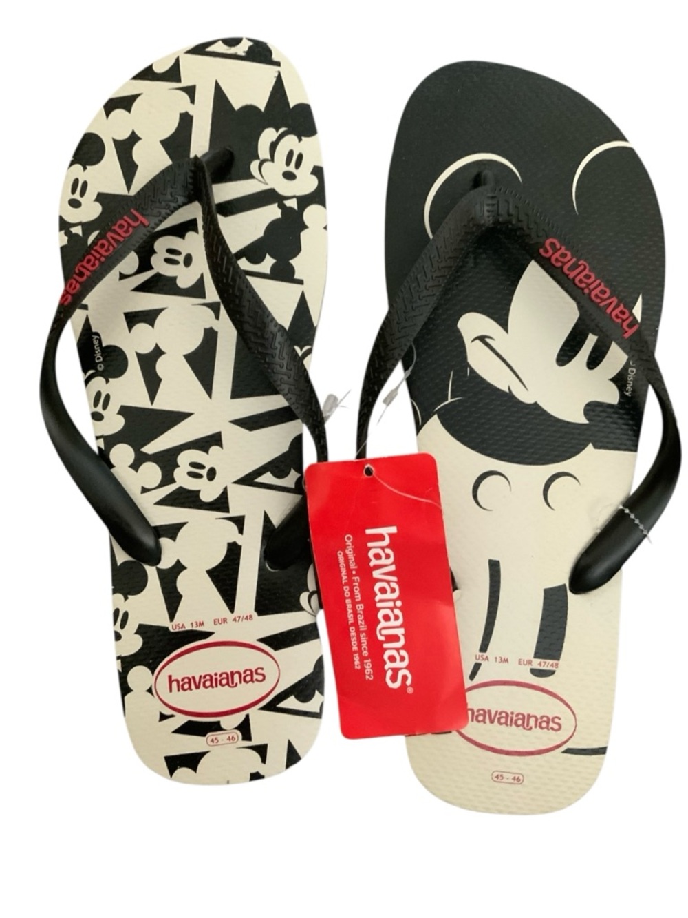 NEW Disney Havaianas Mickey Mouse Black White Flip Flops Men’s Size 13